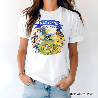 Artistic Maryland State Themes and Landmarks T-Shirt, Tee for History and Travel Lovers