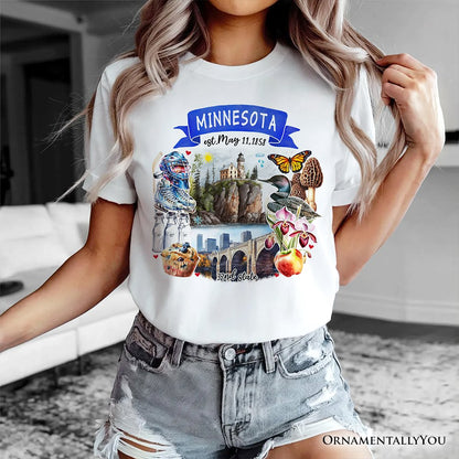 Artistic Minnesota State Themes and Landmarks T-Shirt, Tee for History and Travel Lovers