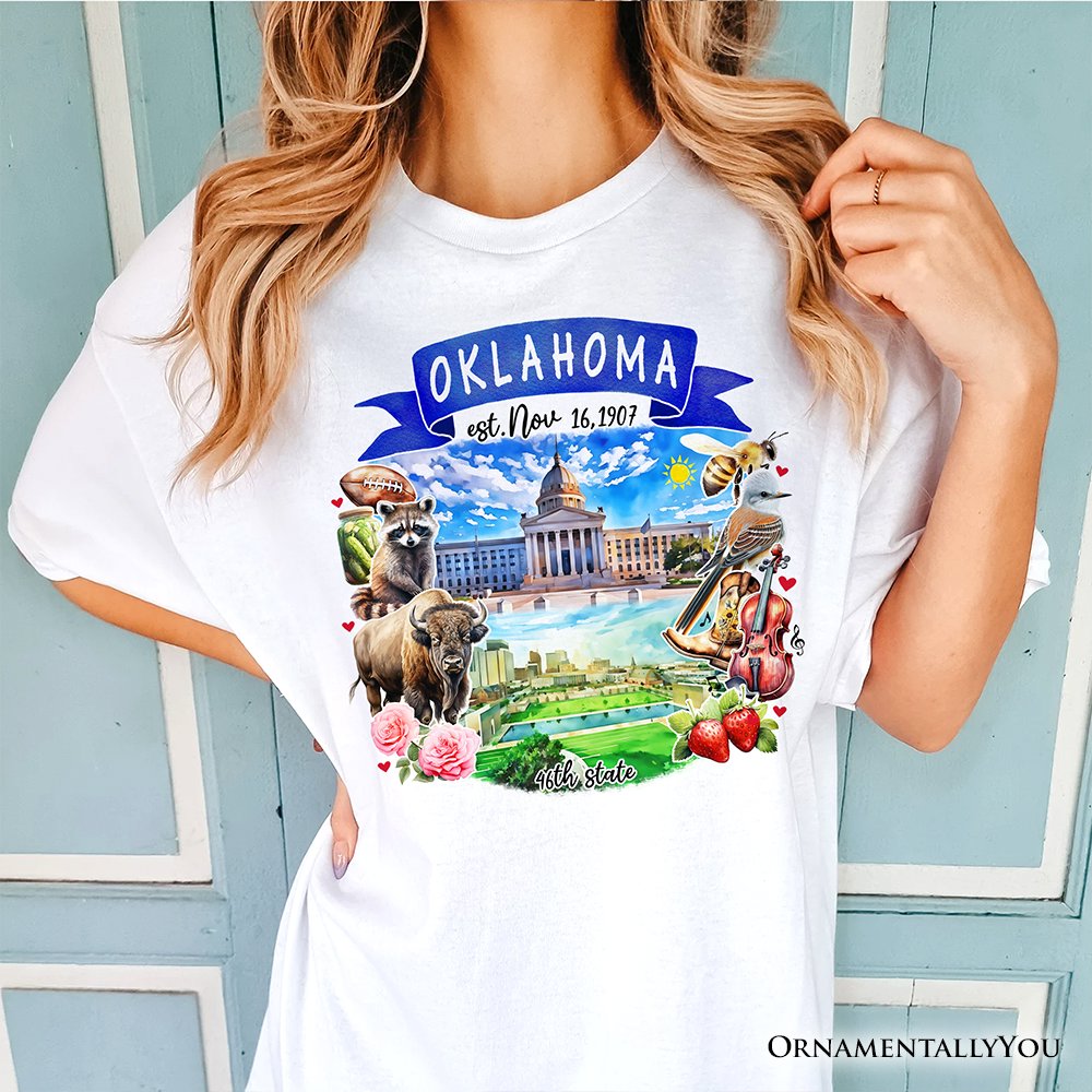 Artistic Oklahoma State Themes and Landmarks T-Shirt, Tee for History and Travel Lovers