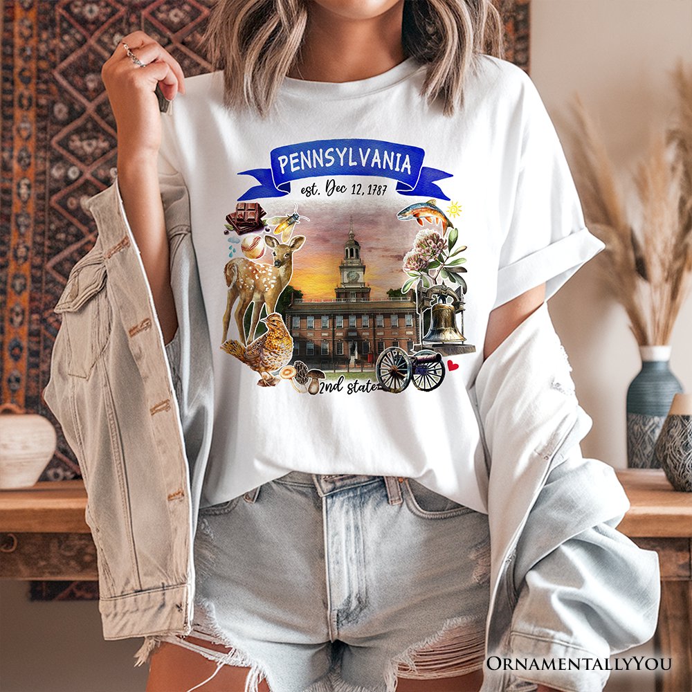 Artistic Pennsylvania State Themes and Landmarks T-Shirt, Tee for History and Travel Lovers