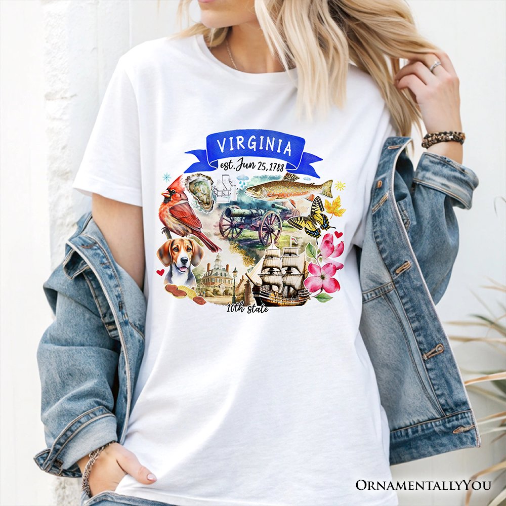 Artistic Virginia State Themes and Landmarks T-Shirt, Tee for History and Travel Lovers
