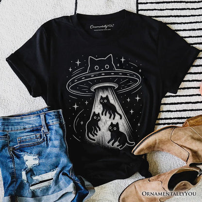 Alien Cat Abduction T-Shirt, Funny UFO Space Cats Cosmic Tee