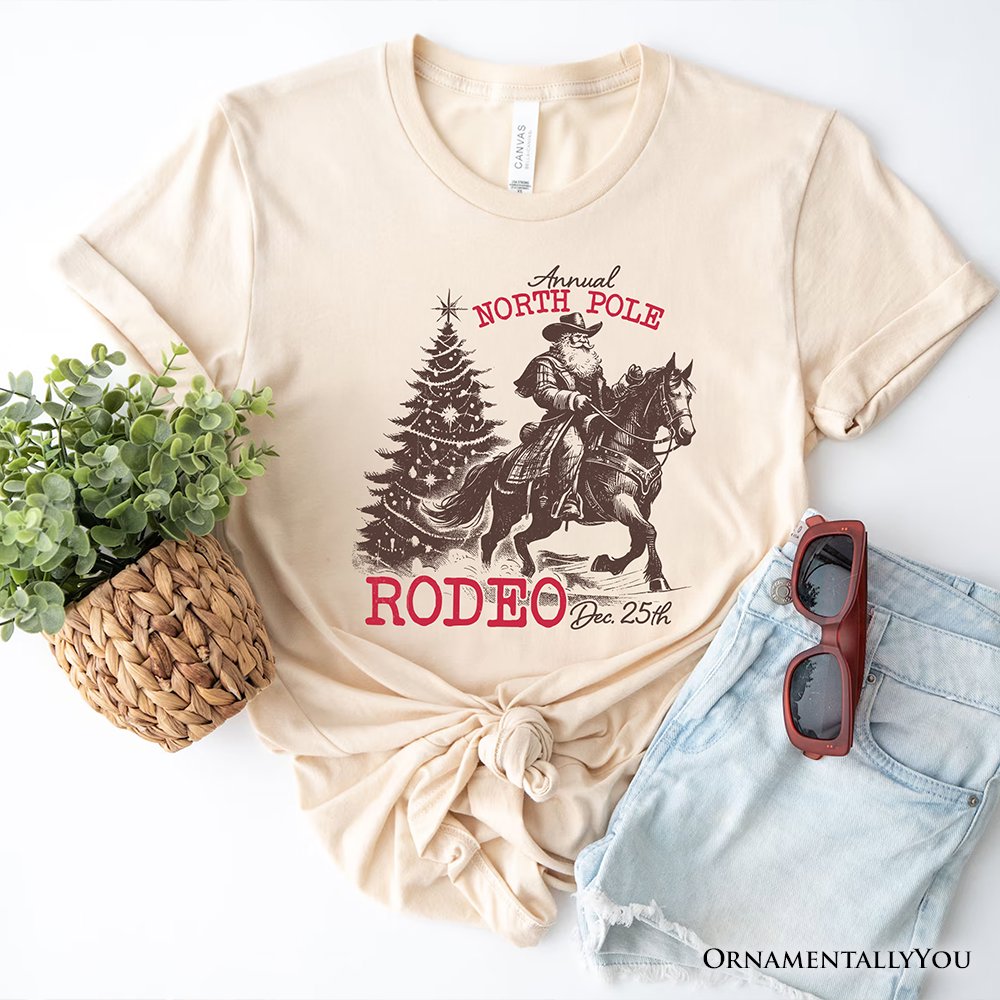 Annual North Pole Rodeo T-Shirt, Funny Cowboy Santa Christmas Tee for Country Lovers