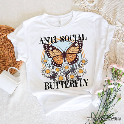 Anti Social Butterfly T-Shirt, Retro White and Natural Tee for Quirky and Independent Women