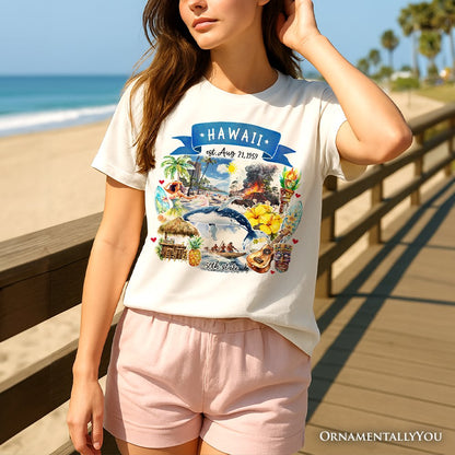 Artistic Hawaii State Themes and Landmarks T-Shirt, Tee for History and Travel Lovers