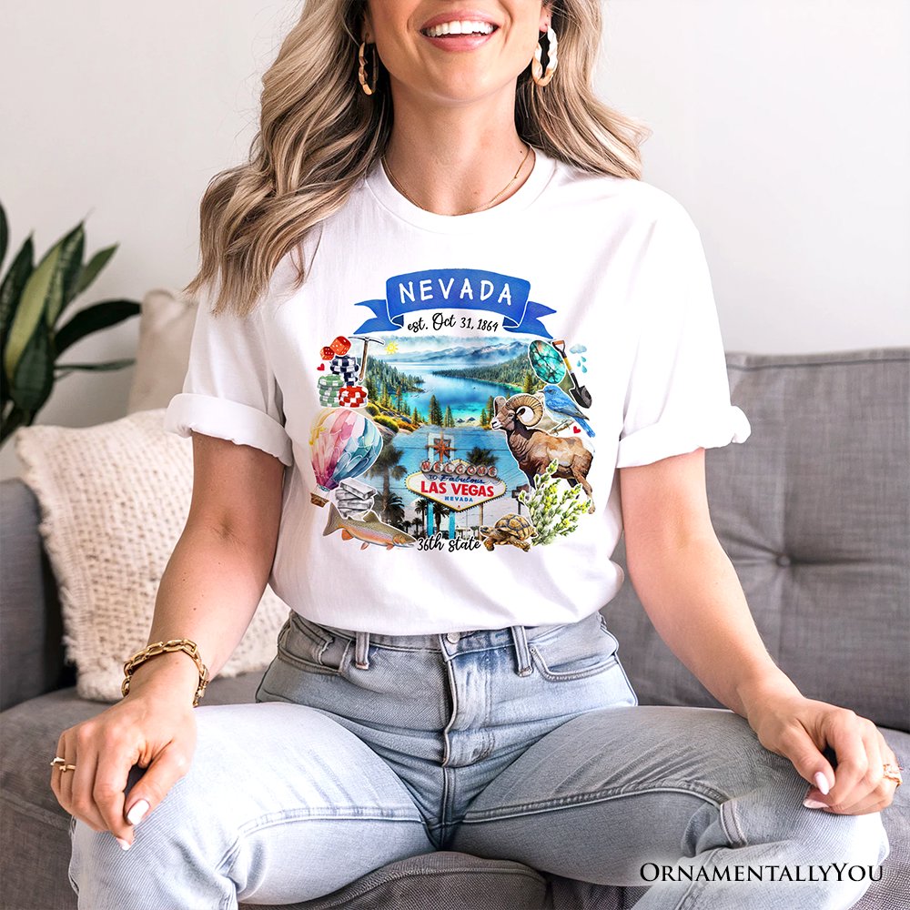 Artistic Nevada State Themes and Landmarks T-Shirt, Tee for History and Travel Lovers