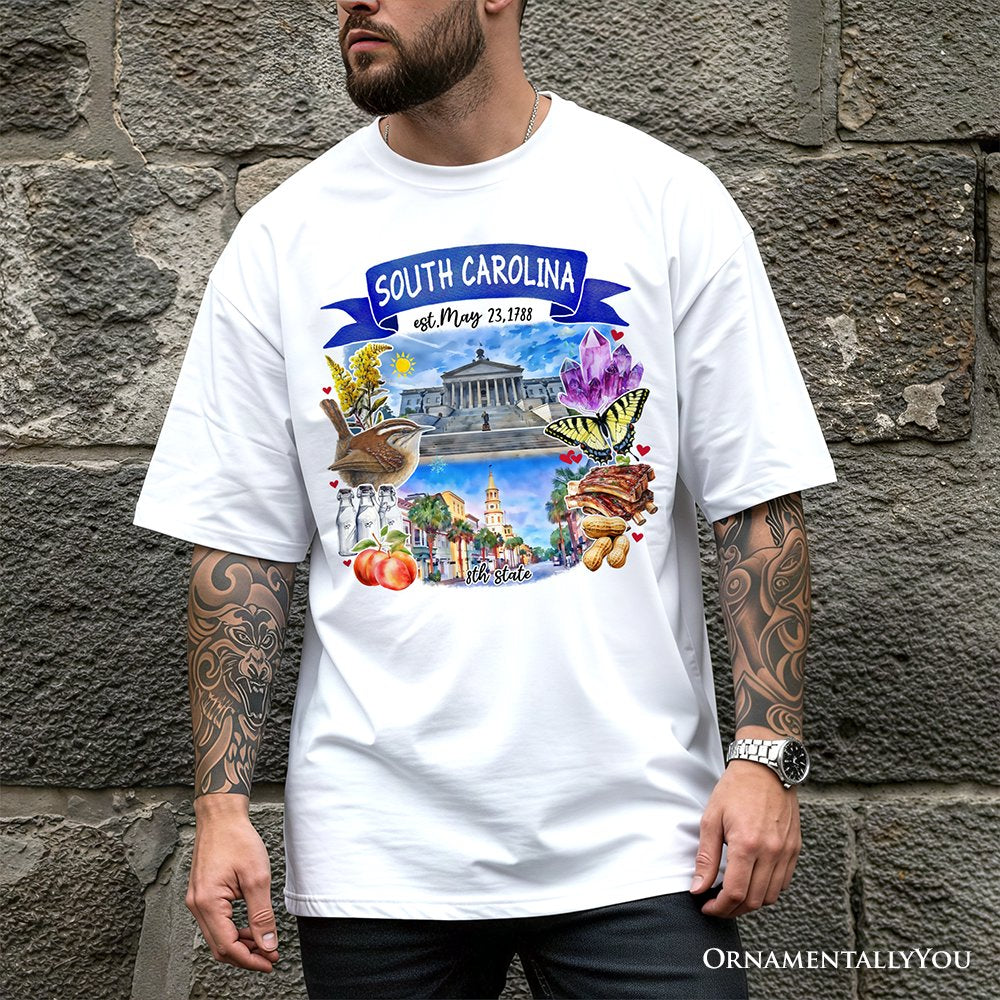 Artistic South Carolina State Themes and Landmarks T-Shirt, Tee for History and Travel Lovers