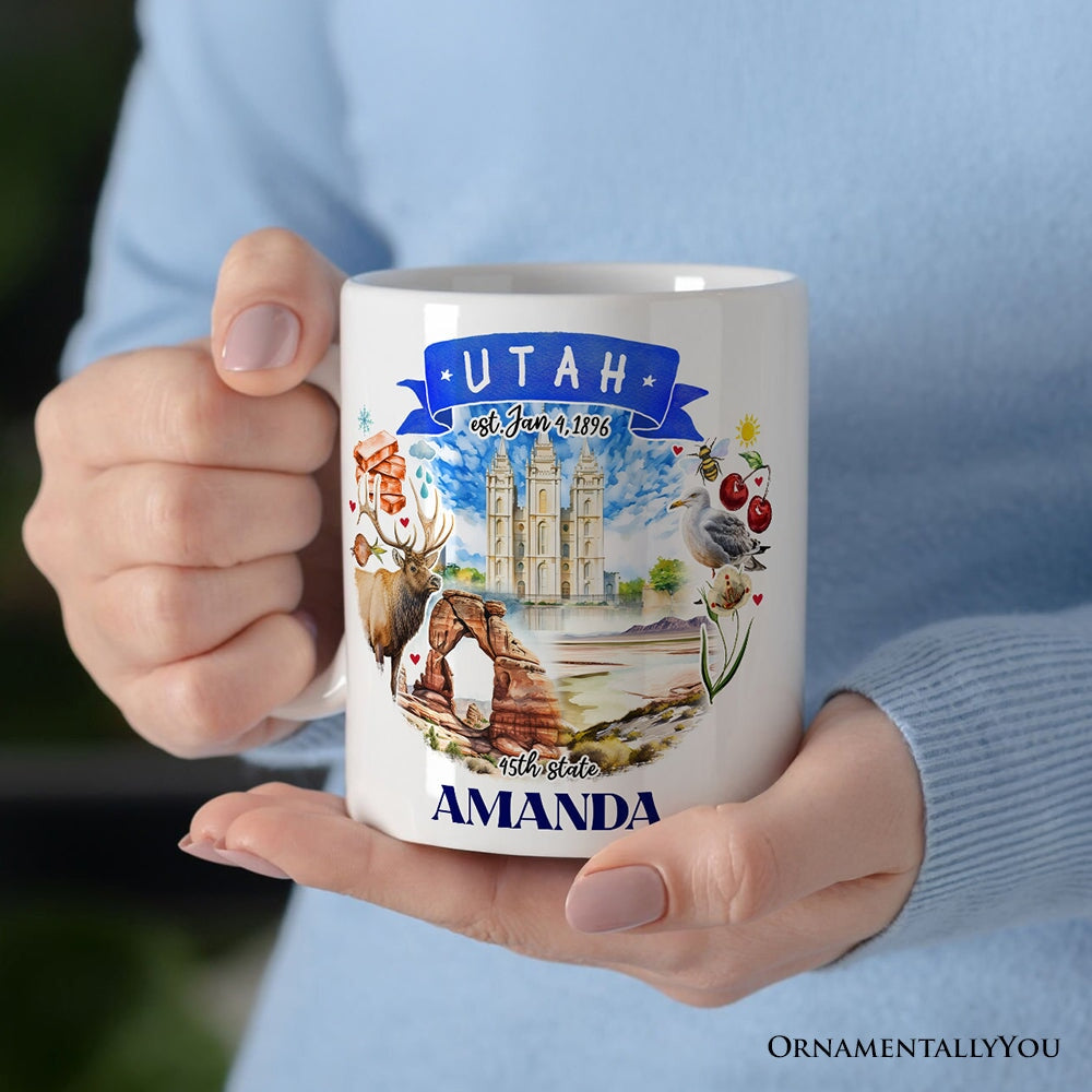 Artistic Utah State Themes and Landmarks Personalized Mug With Custom Name