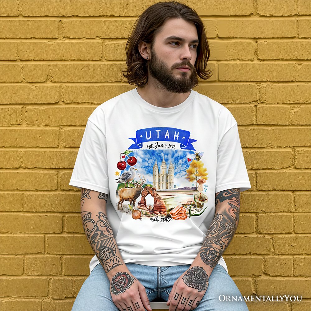 Artistic Utah State Themes and Landmarks T-Shirt, Tee for History and Travel Lovers