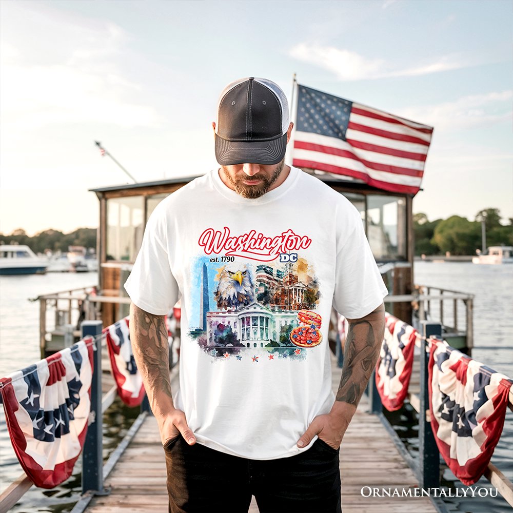 Artistic Washington DC T-Shirt, Landmarks of the Nation’s Capital, White House Travel Tee