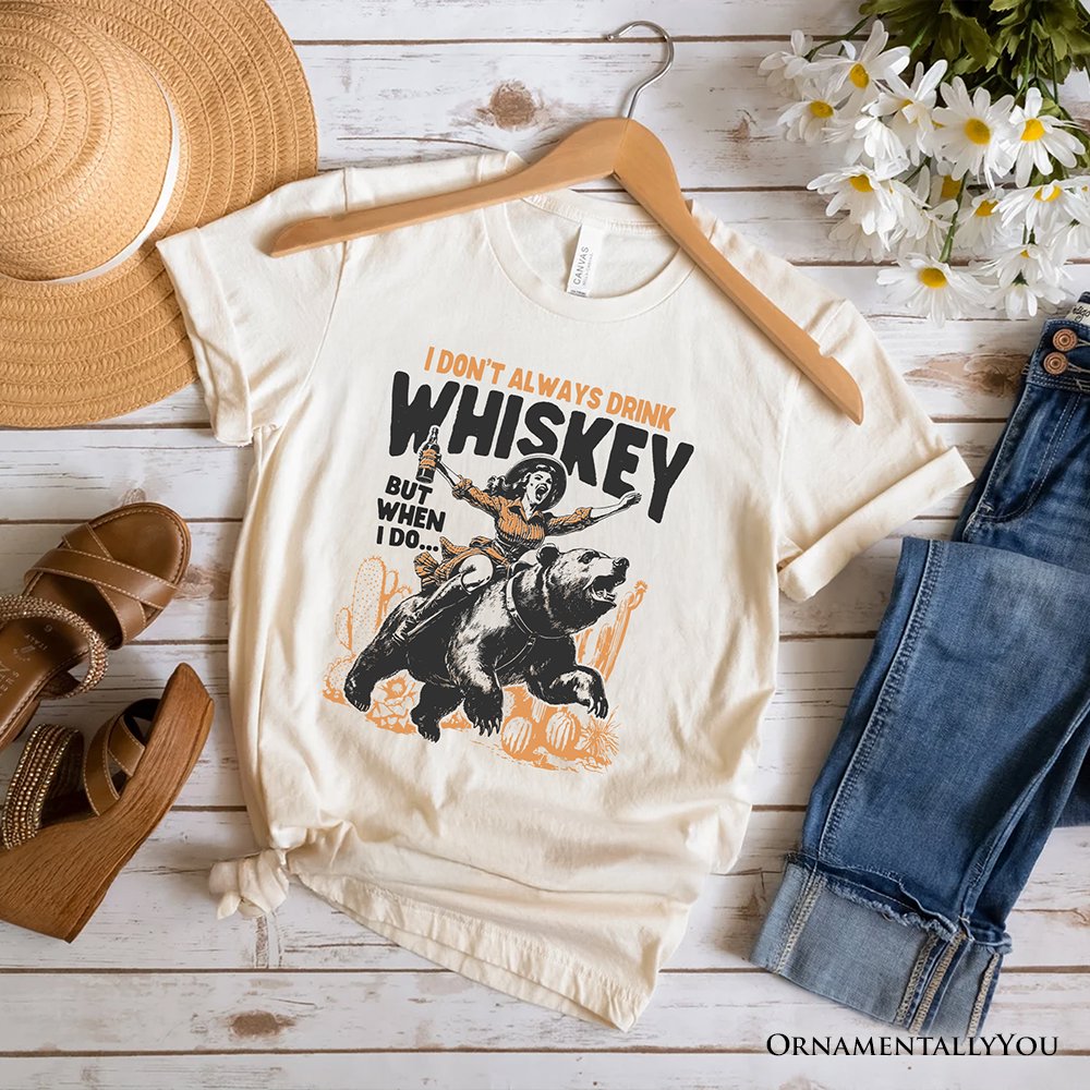 Alcohol Humor Retro T-Shirt, Funny Whiskey White and Natural Western Tee for Country Girl