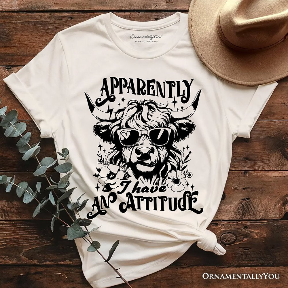 Apparently I Have an Attitude Highland Cow Valentine T-Shirt, Sarcastic Western Funny Tee