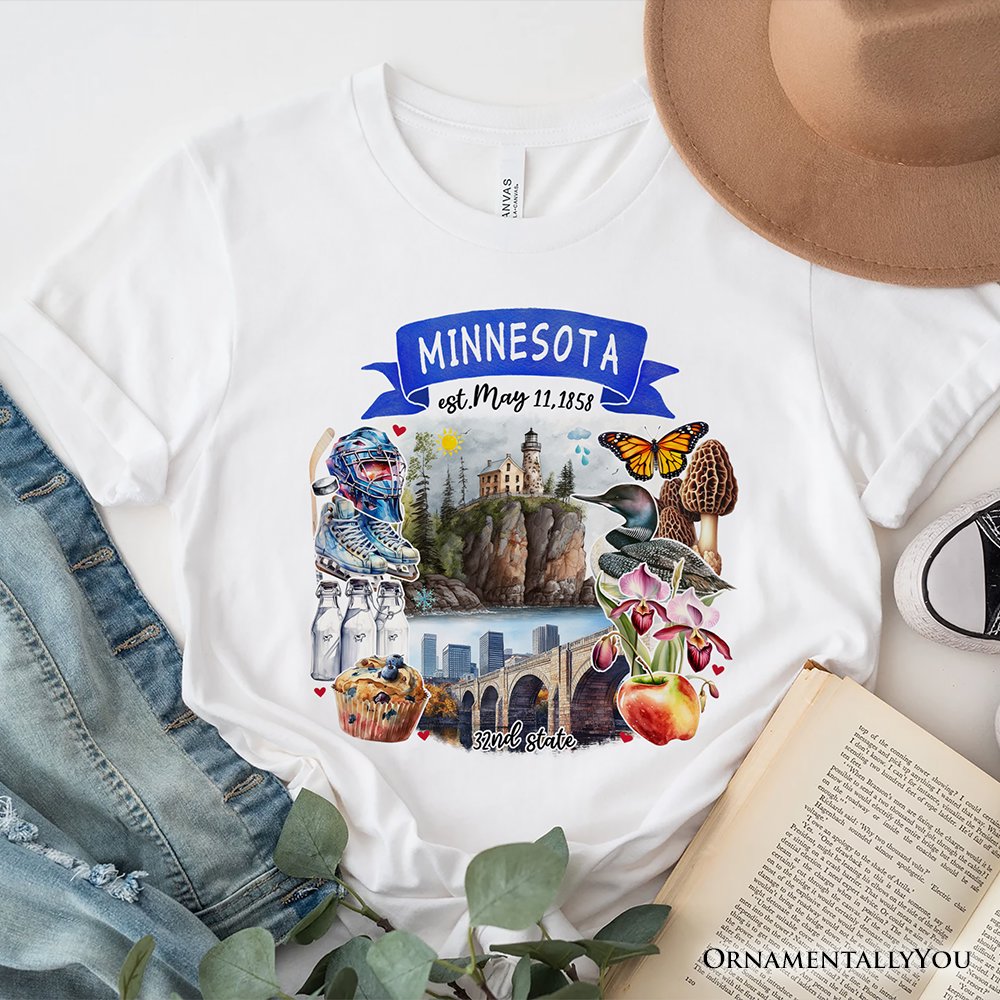 Artistic Minnesota State Themes and Landmarks T-Shirt, Tee for History and Travel Lovers