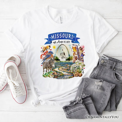 Artistic Missouri State Themes and Landmarks T-Shirt, Tee for History and Travel Lovers