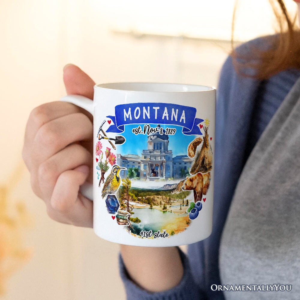 Artistic Montana State Themes and Landmarks Personalized Mug With Custom Name