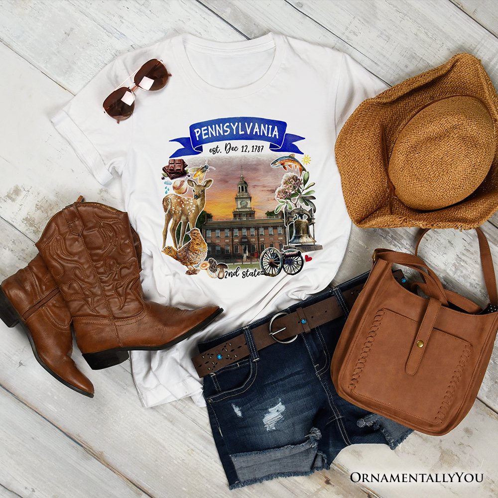 Artistic Pennsylvania State Themes and Landmarks T-Shirt, Tee for History and Travel Lovers