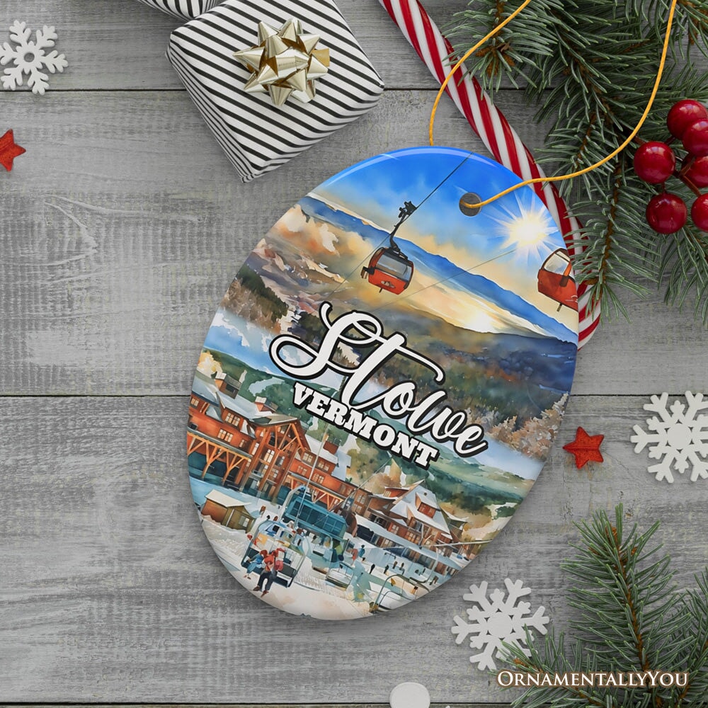 Artistic Stowe Vermont Ornament, Classic New England Mountain Town Christmas Gift and Souvenir