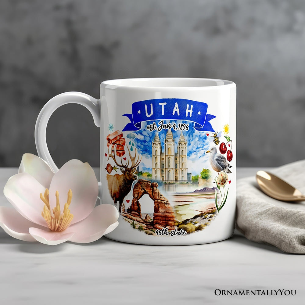Artistic Utah State Themes and Landmarks Personalized Mug With Custom Name