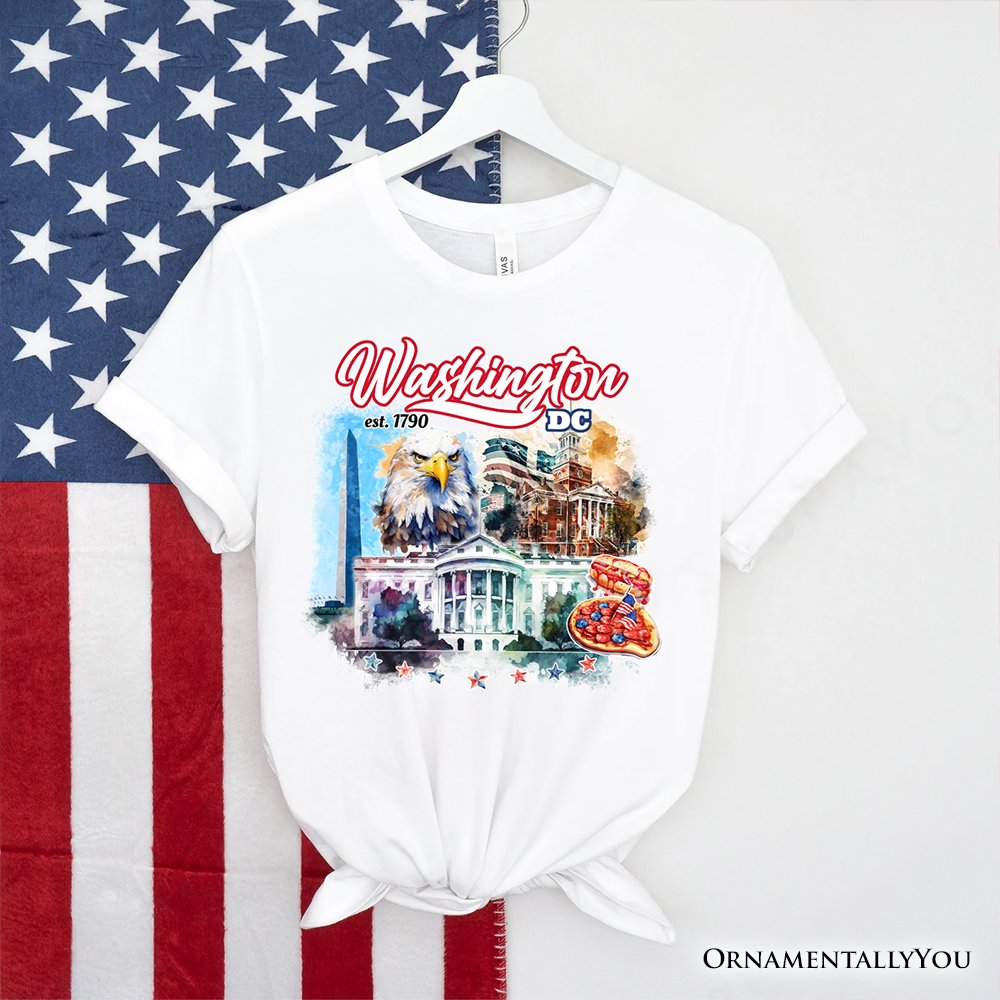 Artistic Washington DC T-Shirt, Landmarks of the Nation’s Capital, White House Travel Tee