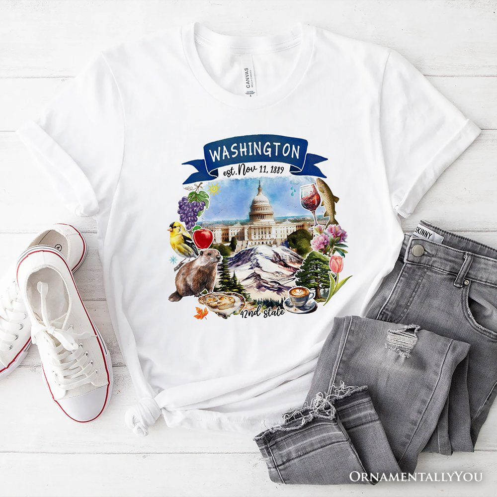 Artistic Washington State Themes and Landmarks T-Shirt, Tee for History and Travel Lovers