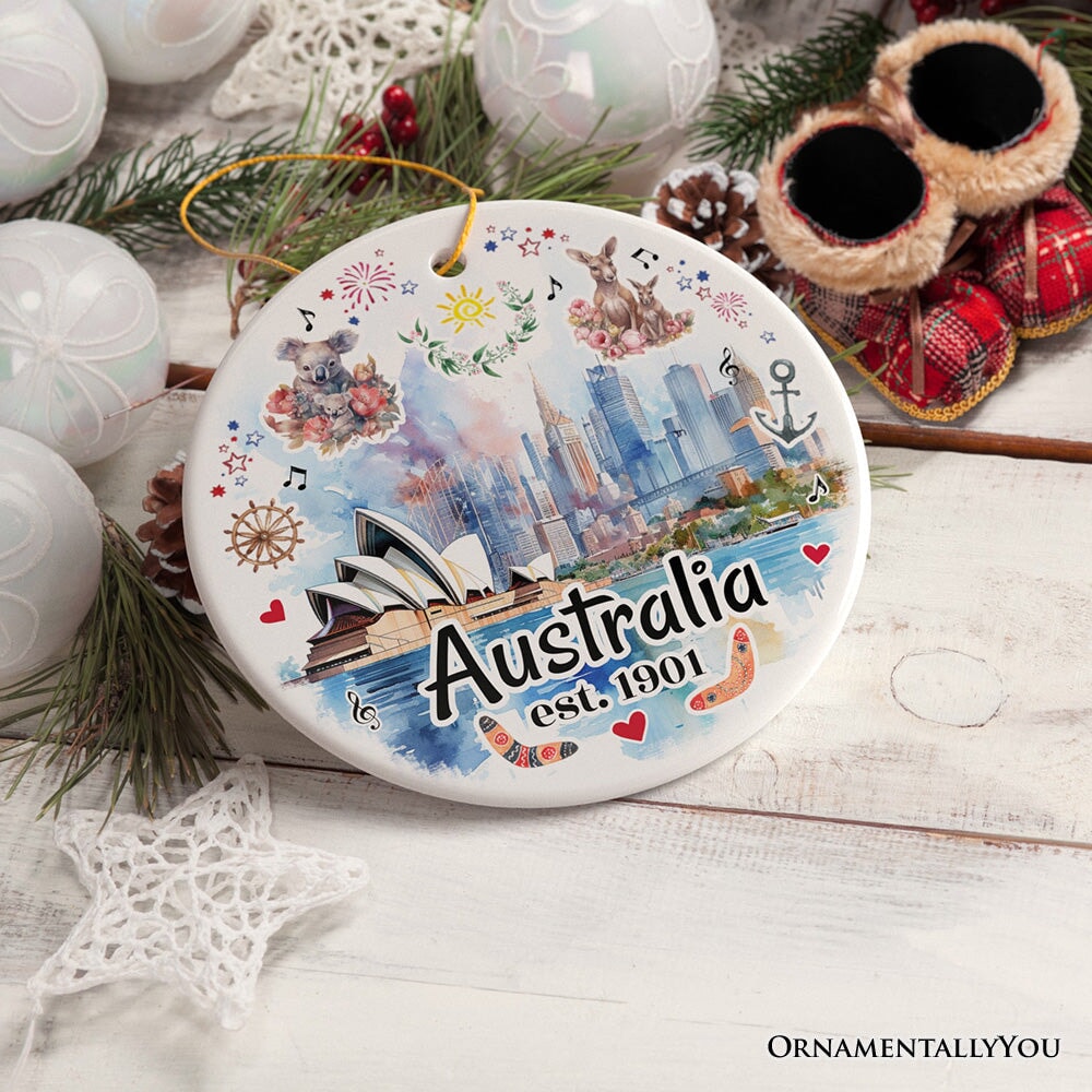 Australia Artistic Watercolor Painting Ornament, Christmas Holiday Gift
