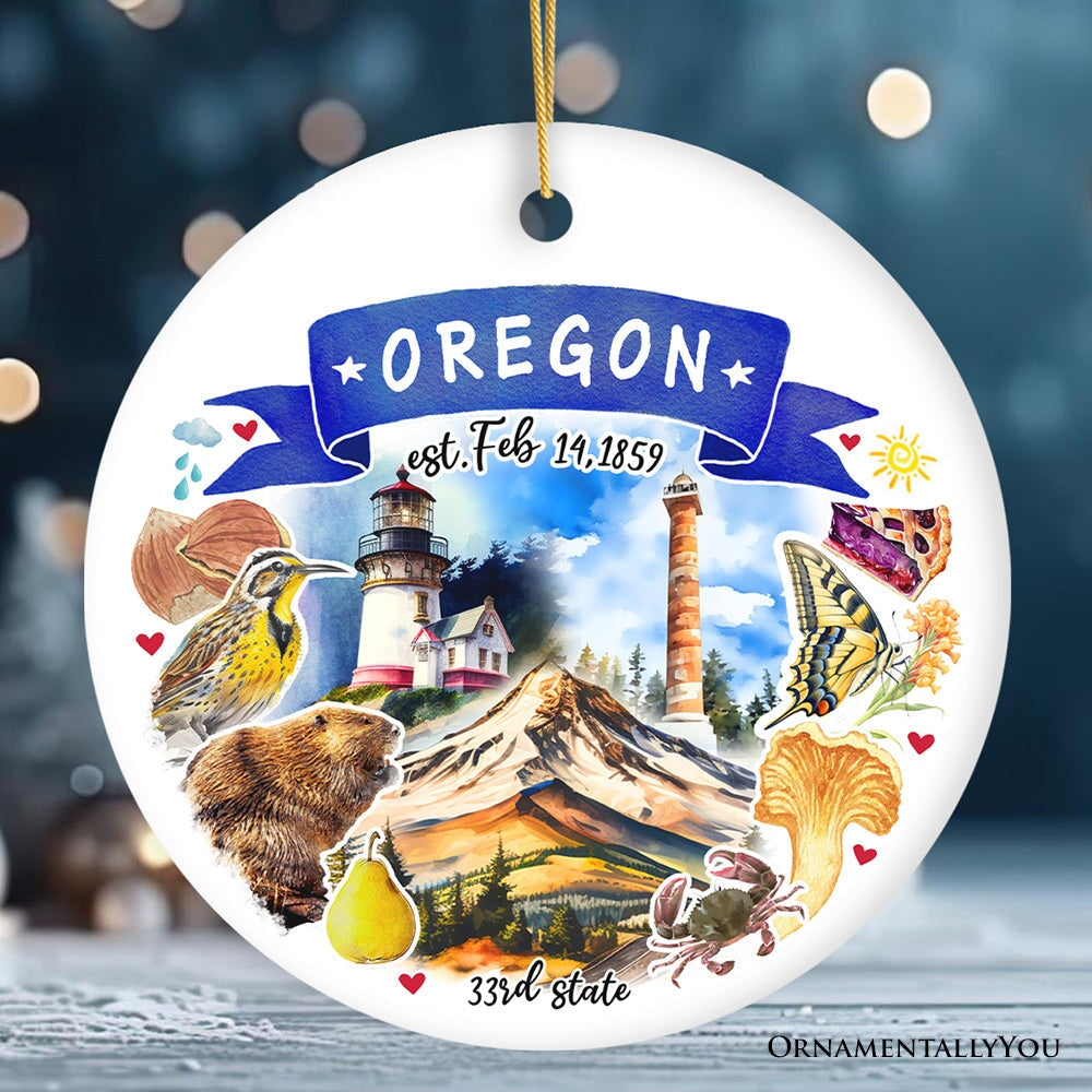 Artistic Oregon State Themes and Landmarks Christmas Ornament