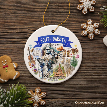 Artistic South Dakota State Themes and Landmarks Christmas Ornament