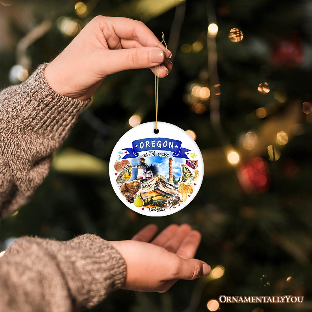 Artistic Oregon State Themes and Landmarks Christmas Ornament