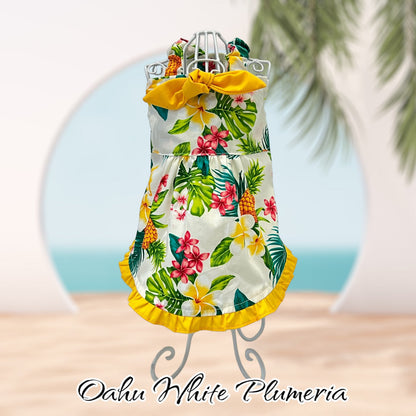 Oahu White Plumeria Aloha Dress