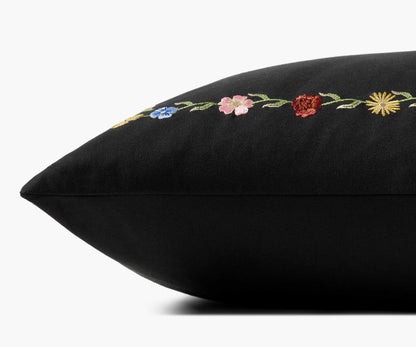 Curio Border Embroidered Pillow - Black