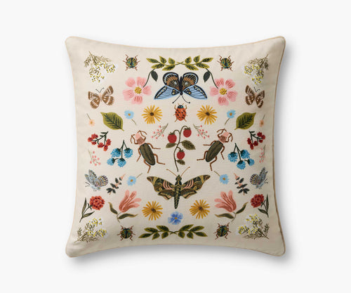 Curio Garden Embroidered Pillow - White