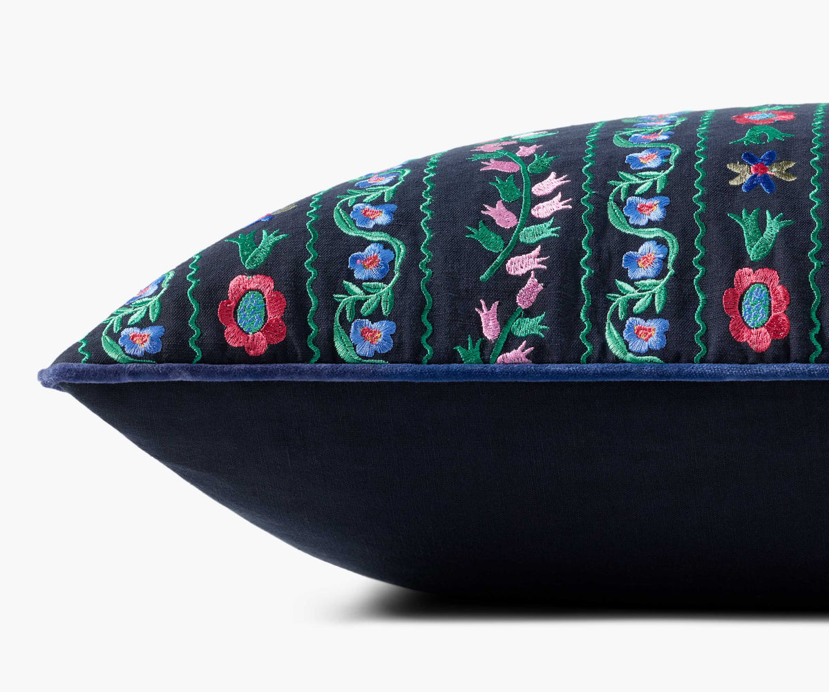 Delphine Embroidered Pillow - Navy