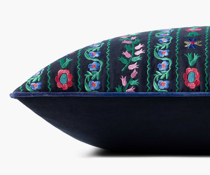 Delphine Embroidered Pillow - Navy
