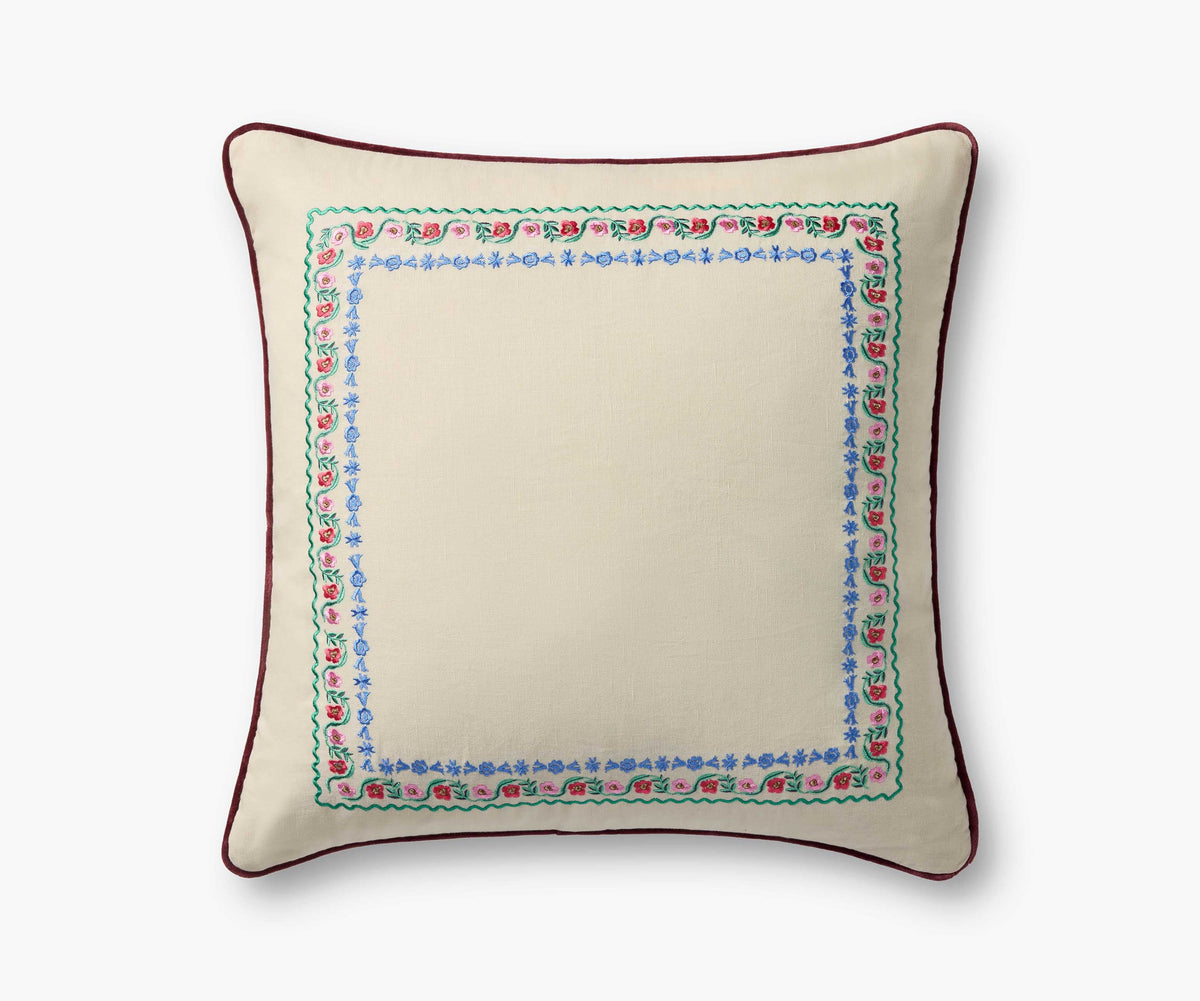 Delphine Border Embroidered Pillow - Cream