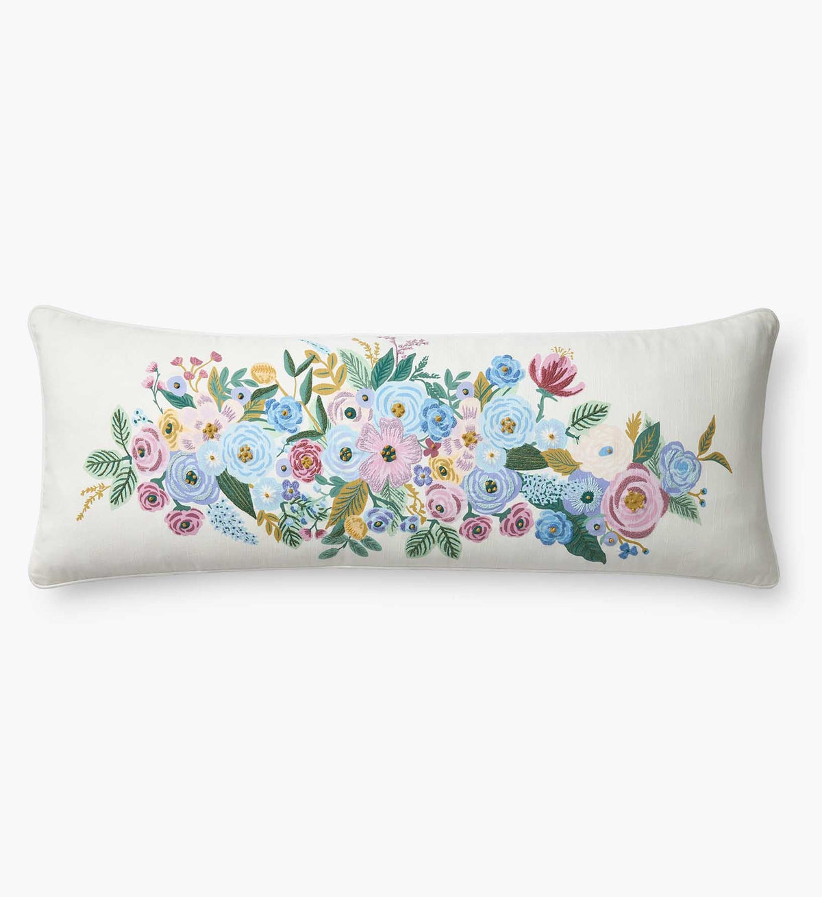 Embroidered Lumbar Pillow Cover - Garden Party Ivory