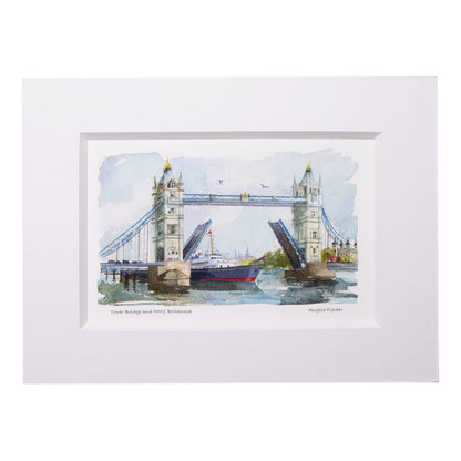 Tower Bridge & Royal Yacht Britannia Small Mounted Print
