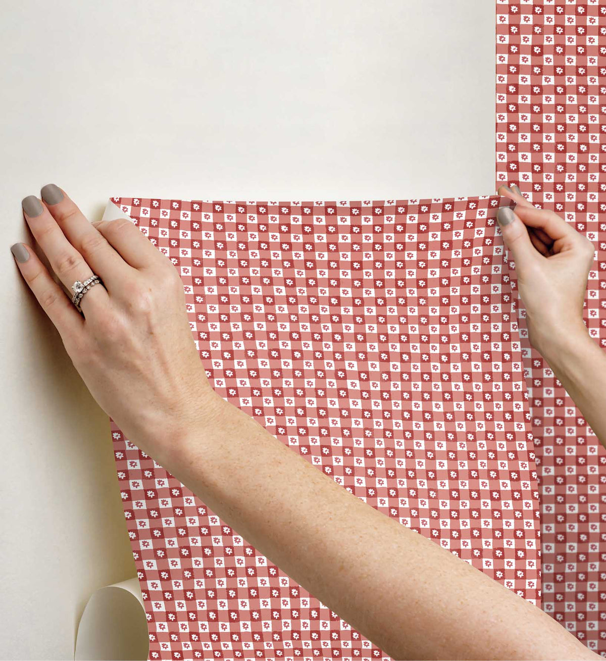 Daisy Gingham Peel & Stick Wallpaper - Red