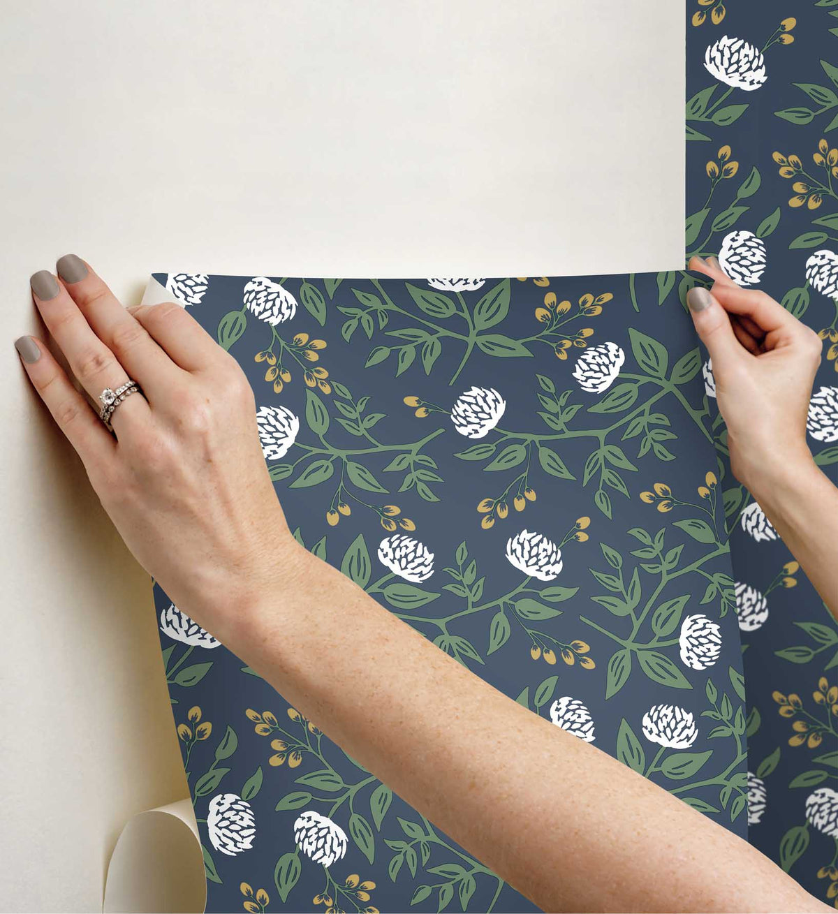 Peonies Peel & Stick Wallpaper - Navy