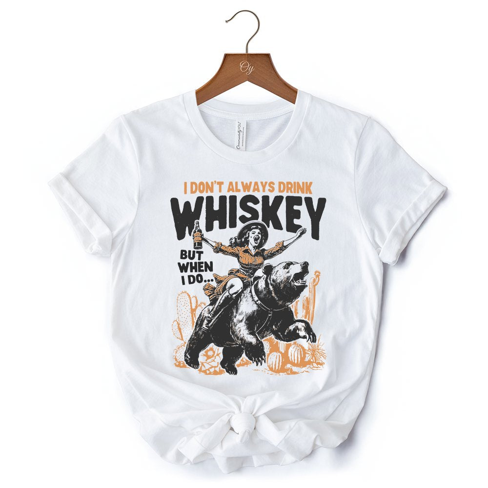 Alcohol Humor Retro T-Shirt, Funny Whiskey White and Natural Western Tee for Country Girl