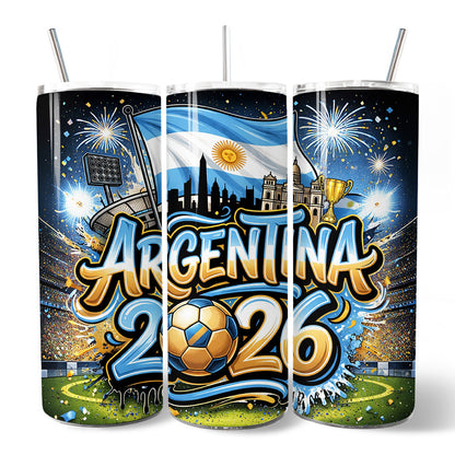 Argentina 2026 Soccer Cup Global Championship 20oz Tumbler With Lid and Stainless Steel Straw, Fans Football Gift Cup