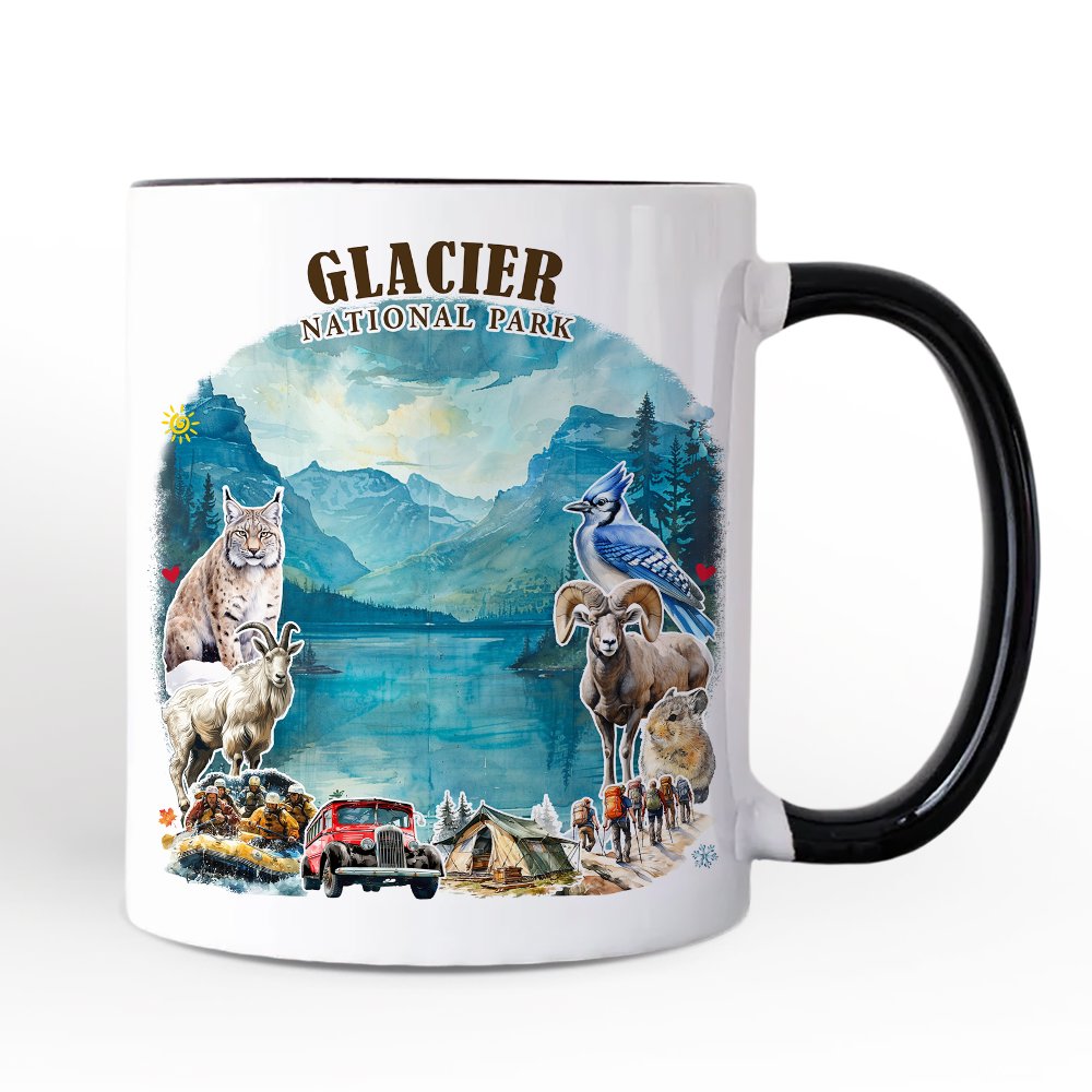 Artistic Glacier National Park Adventure Personalized Mug, Montana Travel Gift and Souvenir with Custom Name