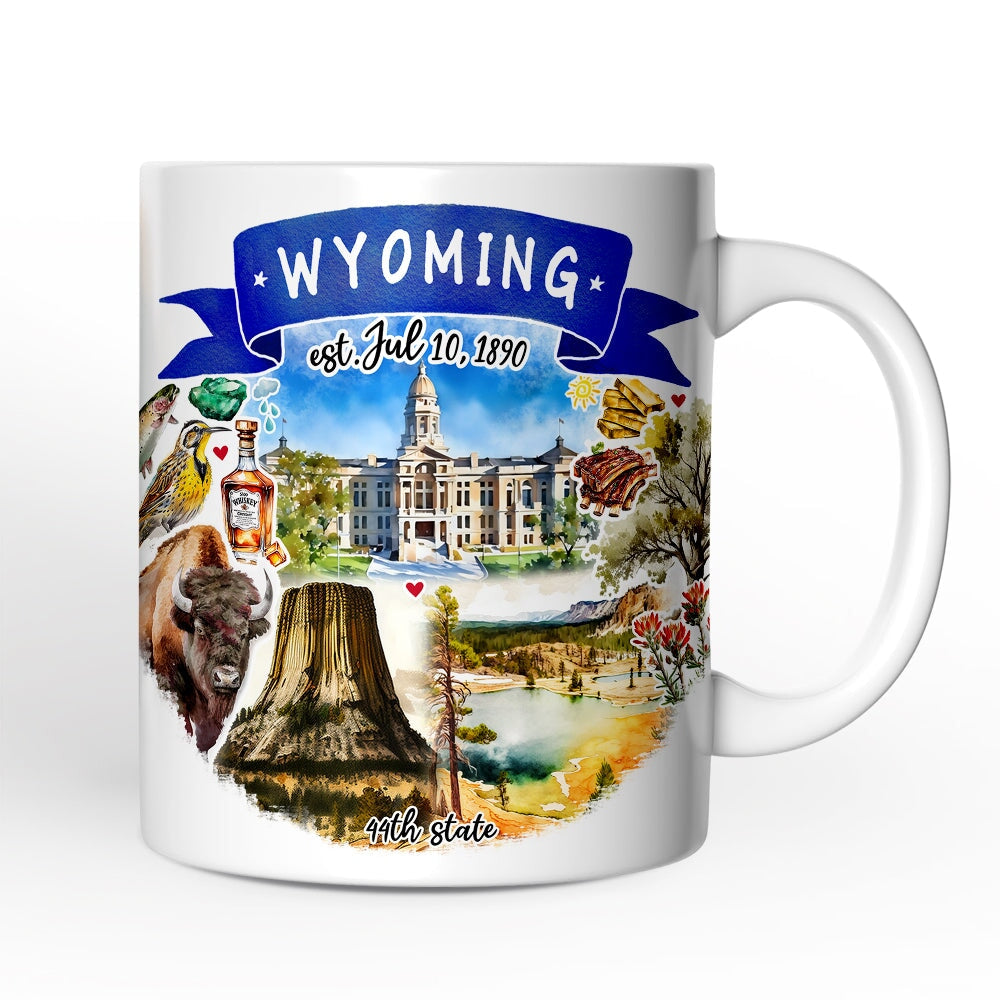 Artistic Wyoming State Themes and Landmarks Personalized Mug With Custom Name