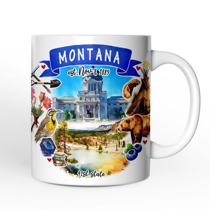 Artistic Montana State Themes and Landmarks Personalized Mug With Custom Name