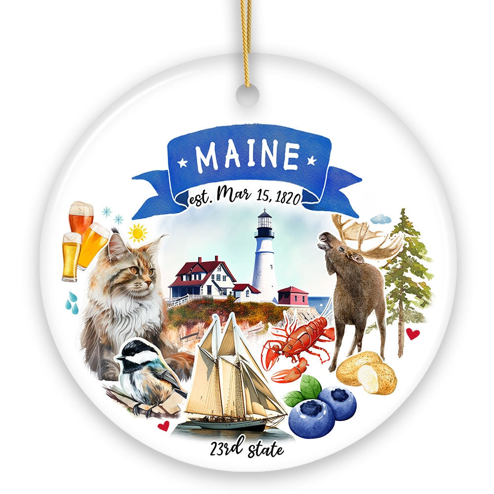 Artistic Maine State Themes and Landmarks Christmas Ornament