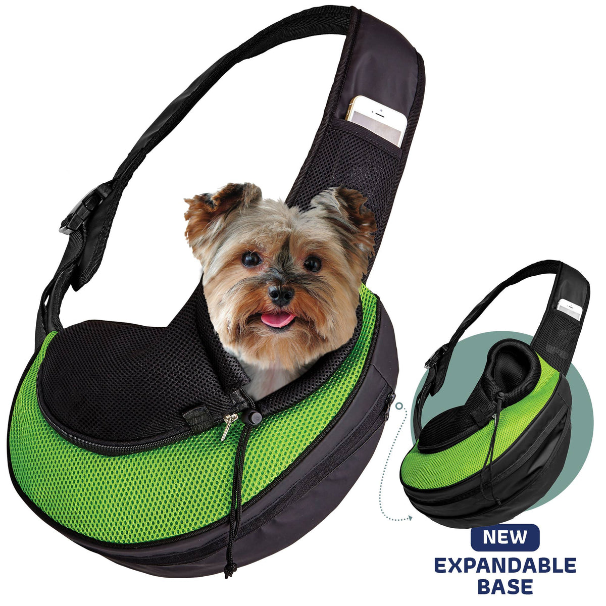 Pet Expandable Sling - Black: Green