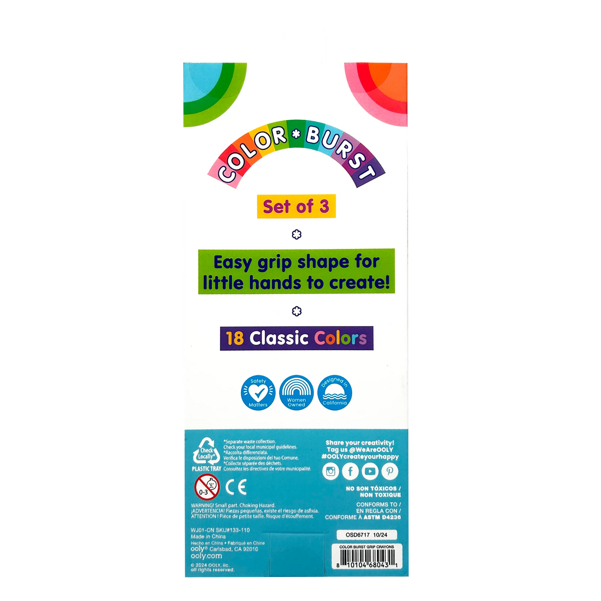 Color Burst: Grip Crayons (Set of 3 with 18 Classic Colors)