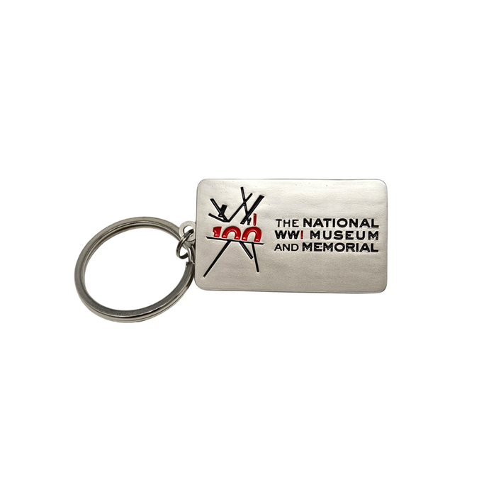 Silver colored keychain with the Centennial logo of the National WWI Museum and Memorial.