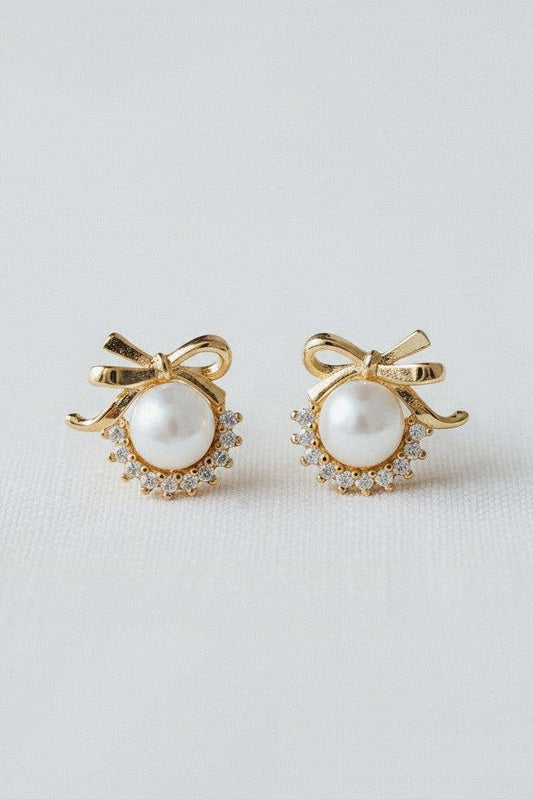 Chic Pearl Bow Drop Earrings - B Social Boutique