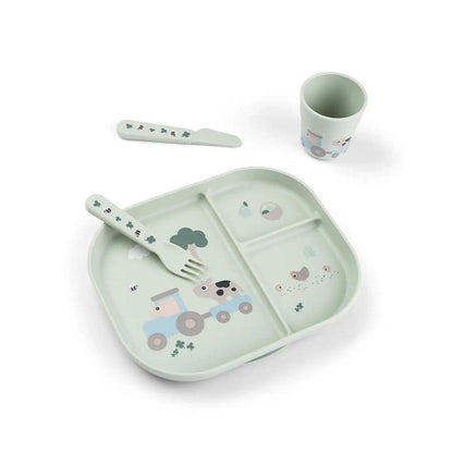 Done by Deer Foodie Dinner Set w/suction - Tiny Farm Green