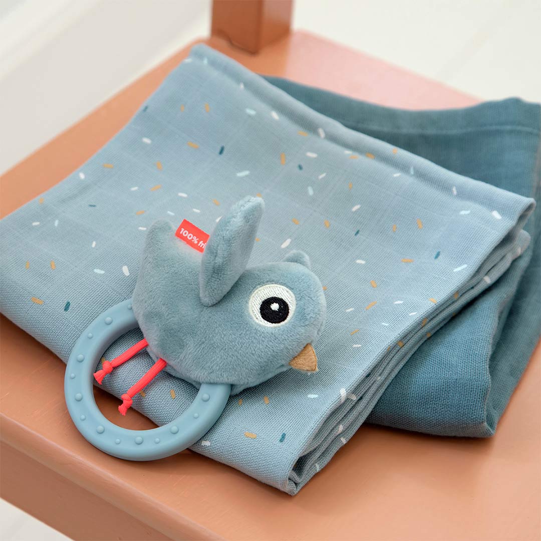 Done by Deer Sensory Rattle With Teether  - Blue - Birdee